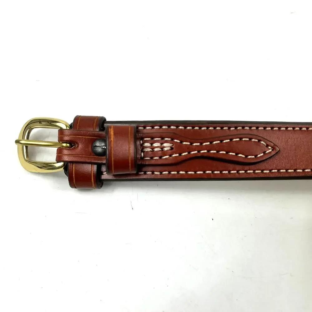 Aker NRA Walker Ranger Belt Sz46 Brown Leather Brass Buckle Made in USA B10-46